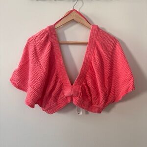 Aerie Women's Fluttery Sleeve Pink Top